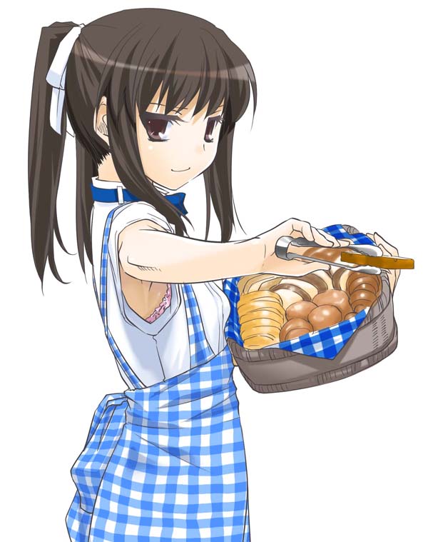 nakajima yuka, original, armpits, bra, brown eyes, brown hair, lingerie, long hair, solo, twintails, underwear, waitress