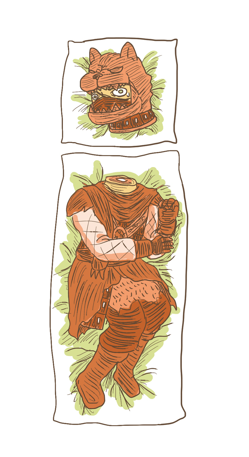 dark souls (series), dark souls ii, commentary request, highres, 1boy, armor, dakimakura (medium), disembodied head, empthylee, full body, gloves, grey eyes, head of vengral, helmet, looking at viewer, male focus, pants, red armor, red gloves, red pants, red tunic, simple background, solo, tunic, white background
