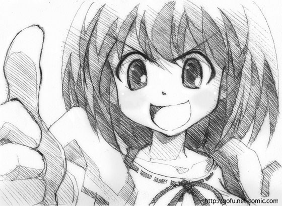 gofu, kushieda minori, toradora!, traditional media, 00s, greyscale, monochrome, sketch, solo, thumbs up