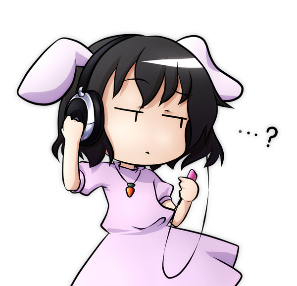 kusaba, inaba tewi, touhou, resized, 1girl, ?, animal ears, headphones, pixiv thumbnail, rabbit ears
