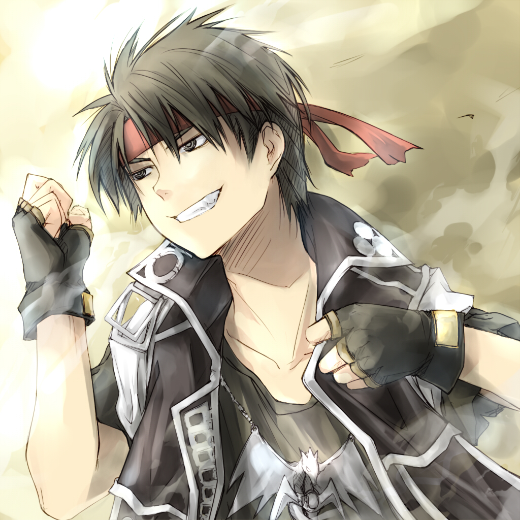wander (artist), wander (cordabyss), orphen, majutsushi orphen, bad id, bad pixiv id, 1boy, black hair, fingerless gloves, gloves, headband, male focus, solo