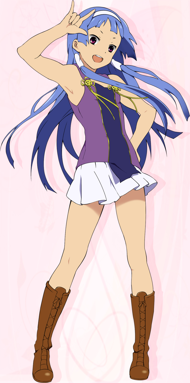 sazanami (artist), nagi, kannagi, bad id, bad pixiv id, highres, 00s, m/, armpits, blunt bangs, boots, flat chest, solo