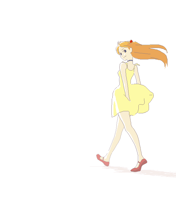gen (susono01), souryuu asuka langley, neon genesis evangelion, 1girl, dress, female focus, looking back, oekaki, red hair, skirt, smile, solo, yellow dress, yellow skirt