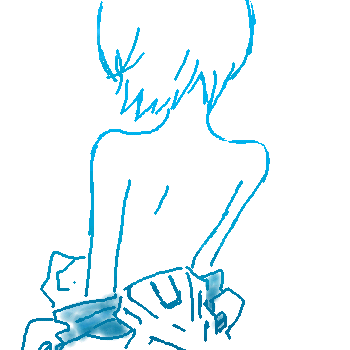 gen (susono01), ayanami rei, neon genesis evangelion, lowres, back, bare shoulders, blue theme, mecha pilot suit, monochrome, oekaki, plugsuit (evangelion), short hair, solo, topless female, undressing