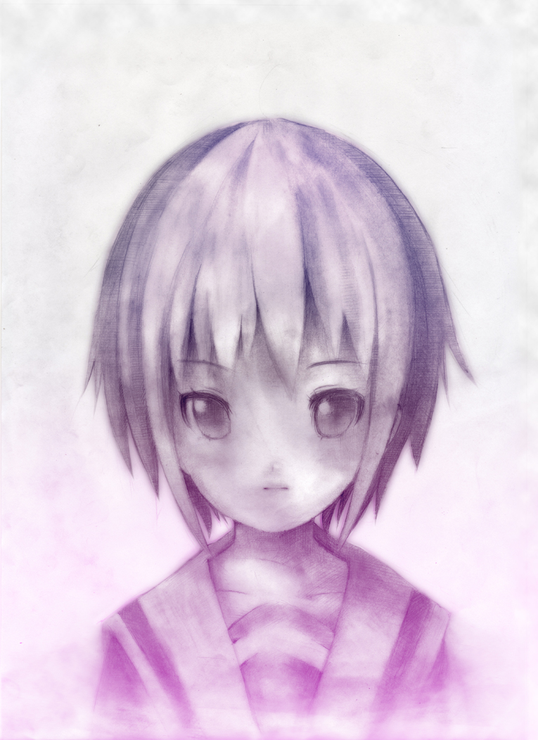 nekojarashi (yuuga), yuuga sekai, nagato yuki, suzumiya haruhi no yuuutsu, bad id, bad pixiv id, 00s, 1girl, cardigan, female focus, school uniform, serafuku, short hair, sketch, solo