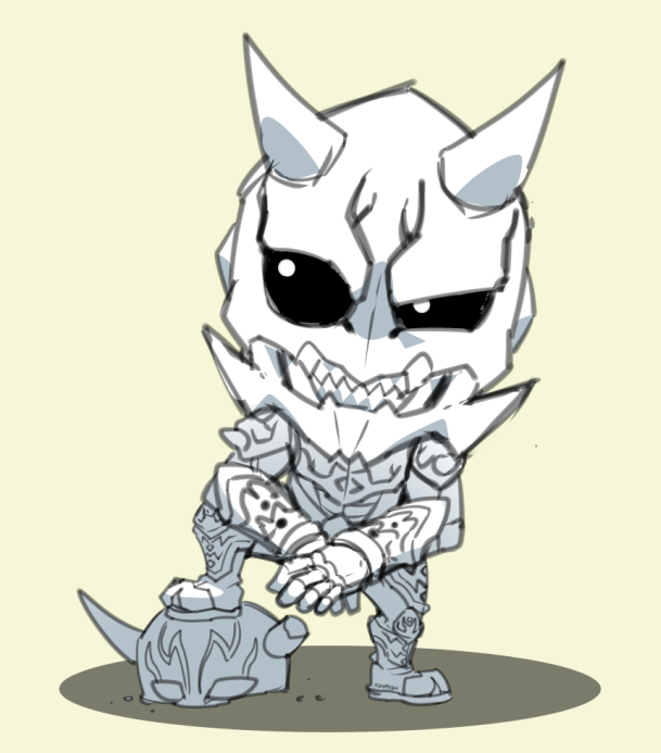 kamen drawer, momotaros, negataros, kamen rider, kamen rider den-o (series), 2boys, armor, big head, black eyes, broken horn, decapitated head, foot on head, horns, male focus, markings, monster, monster boy, multiple boys, sand, sharp teeth, teeth