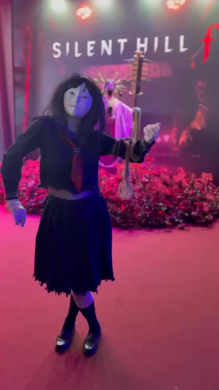 ayakakashi, priestess sakuko, real life, silent hill (series), silent hill f, animated, highres, photo (medium), tagme, video, ayakakashi (cosplay), bent over, black eyes, black hair, black serafuku, black shirt, black skirt, breasts, cosplay, expressionless, hair between eyes, japanese (nationality), logo, looking at another, looking at viewer, midriff, navel, neckerchief, photo (object), red neckerchief, rope, rope marks, school uniform, serafuku, shaded face, shirt, short hair, skirt, smile, torn clothes, torn shirt, torn skirt, underboob, walking