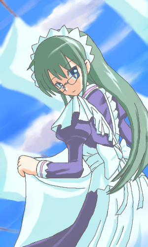 kijima saki, hayate no gotoku!, lowres, 00s, blue eyes, glasses, green hair, laundry, long hair, maid