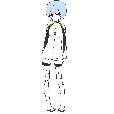 gen (susono01), ayanami rei, neon genesis evangelion, lowres, alternate costume, blue hair, costume, mecha pilot suit, oekaki, pale skin, plugsuit (evangelion), red eyes, short hair, solo