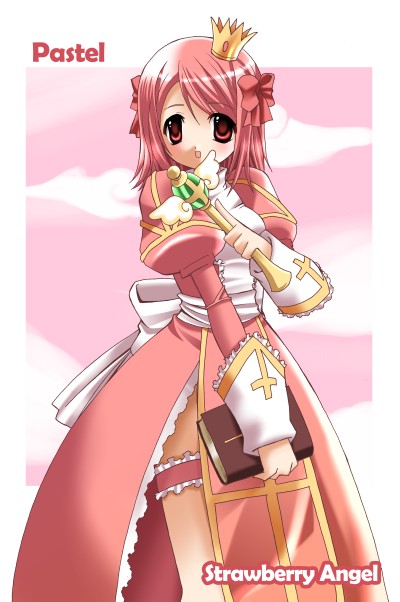 high priest (ragnarok online), ragnarok online, tagme, bible (object), crown, dress, frilled thigh strap, priestess, ribbon, solo, thigh strap, two-tone dress