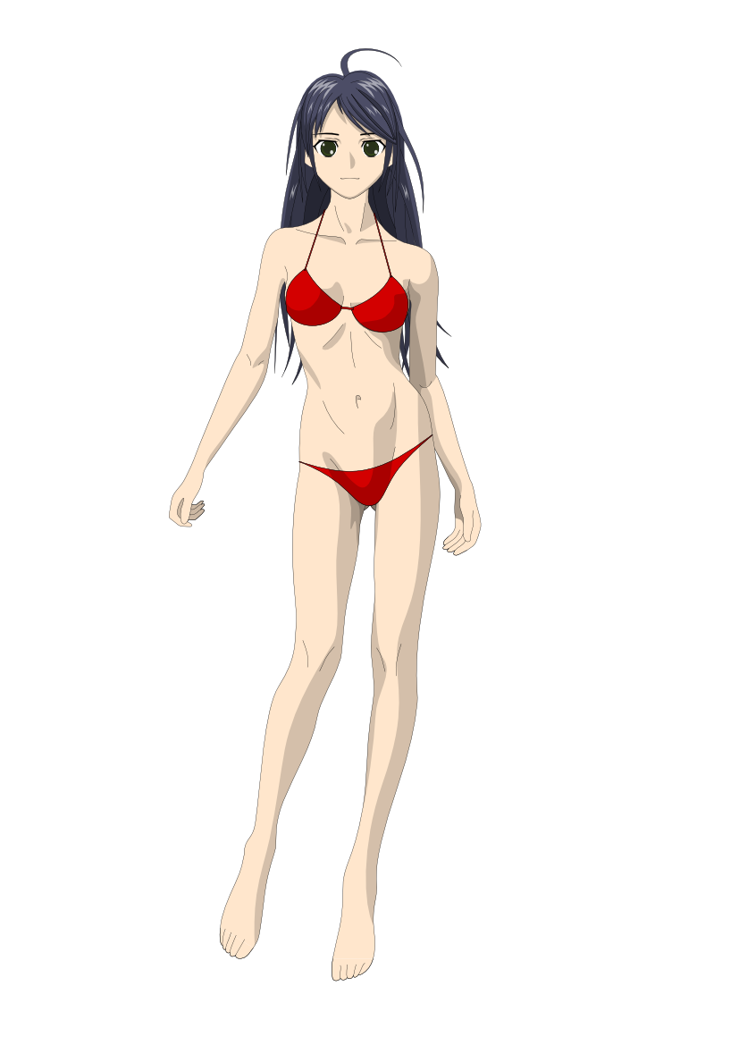 char az (pxvchar), barefoot, bikini, black eyes, black hair, feet, long hair, red bikini, solo, swimsuit, transparent background