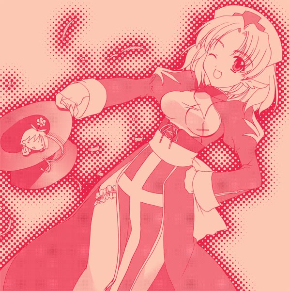 high priest (ragnarok online), ragnarok online, 1girl, female focus, monochrome, nurse, pink theme, priestess, solo, thighhighs