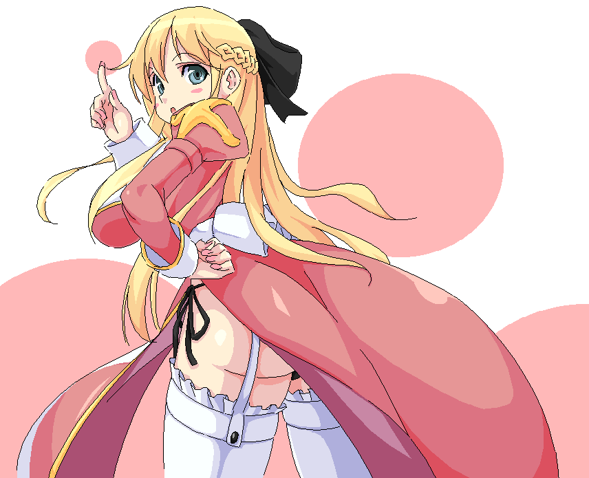 high priest (ragnarok online), ragnarok online, ass, blonde hair, blue eyes, bow, breasts, frilled thighhighs, frills, garter straps, hair bow, huge breasts, long hair, priestess, solo, thighhighs