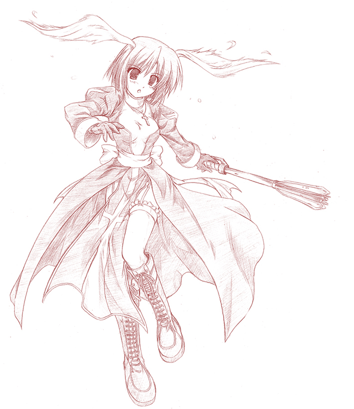 yonekura kihiro, high priest (ragnarok online), ragnarok online, 1girl, boots, female focus, head wings, mace, monochrome, pink theme, priestess, short hair, solo, thigh boots, thighhighs, weapon, wings