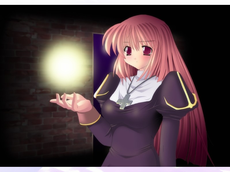 priest (ragnarok online), ragnarok online, 1girl, cross, female focus, magic, pink hair, priest, priestess, red eyes, solo