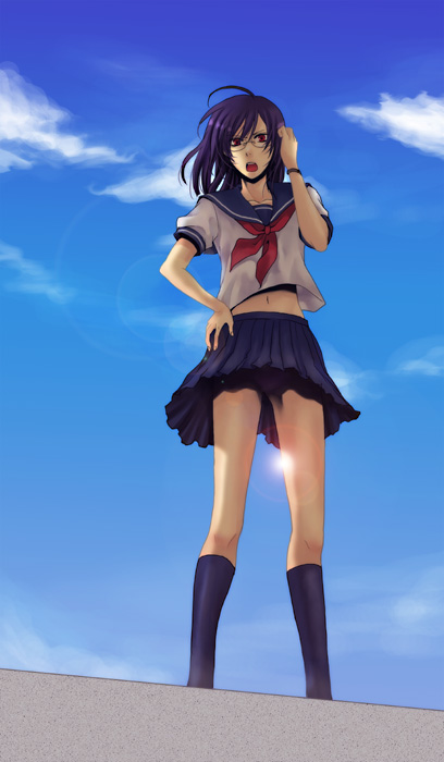 hitori (edge), tieria erde, gundam, gundam 00, bad id, bad pixiv id, 00s, 1boy, day, male focus, purple hair, ri nin, school uniform, sky, solo, trap