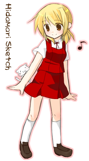 miyako (hidamari sketch), hidamari sketch, tagme, 00s, blonde hair, cat, school uniform, yamabuki high school uniform