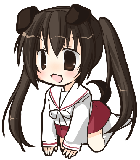 minami kana, minami-ke, 00s, animal ears, brown eyes, brown hair, dog ears, long hair, school uniform, solo, tail, twintails