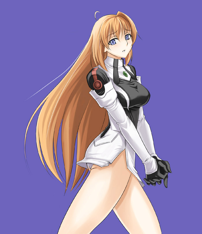 syunzou, elhaym van houten, xenogears, 1girl, blue eyes, bottomless, female focus, gloves, long hair, no legwear, orange hair, panties, solo, underwear