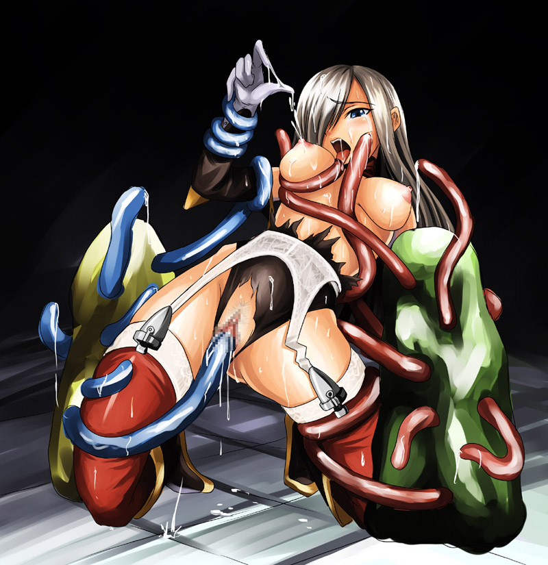 syunzou, tear grants, tales of (series), tales of the abyss, 00s, 1girl, breasts, censored, female focus, grabbing another's breast, groping, large breasts, mosaic censoring, rape, solo, solo focus, tentacle sex, tentacles, thighhighs, torn clothes