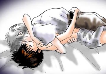 ikari shinji, nagisa kaworu, neon genesis evangelion, lowres, 2boys, male focus, multiple boys, yaoi