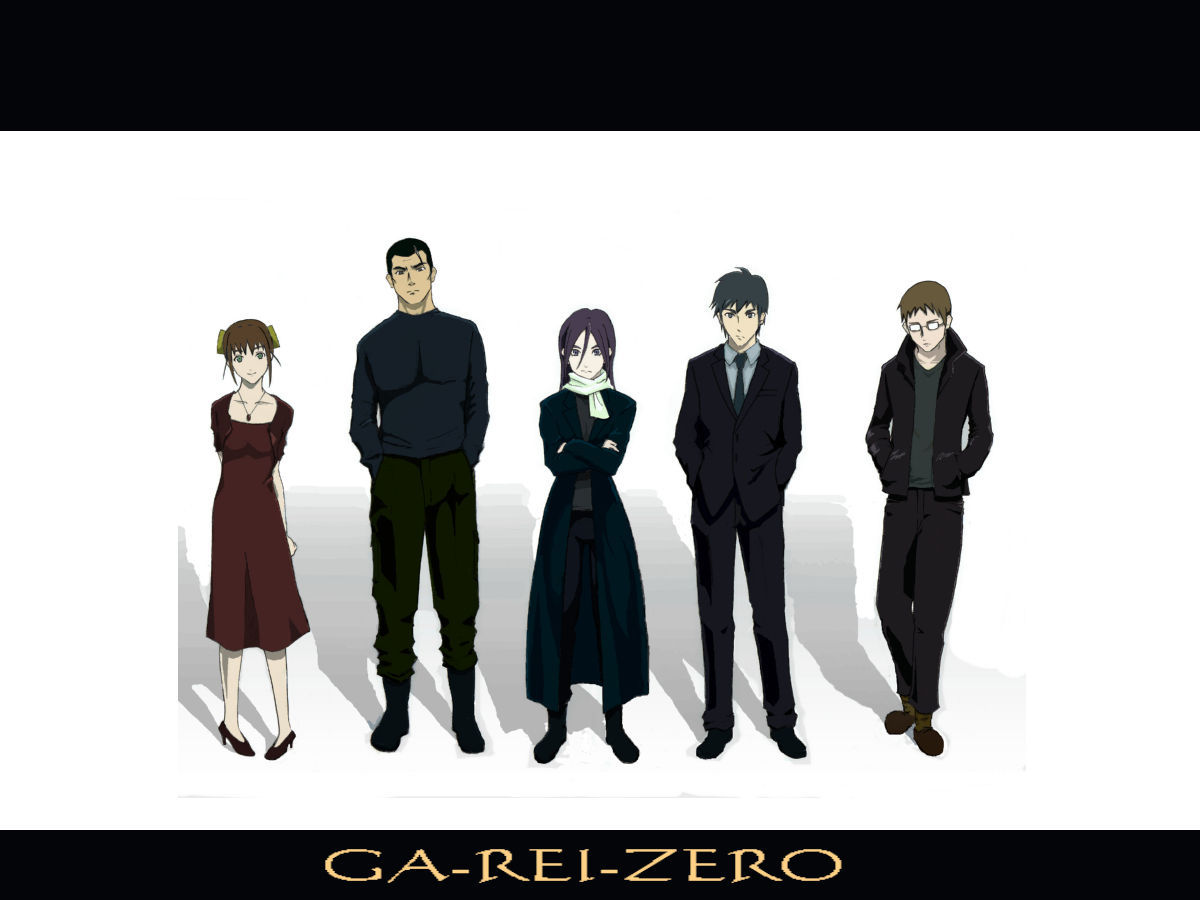 izumi mami, kanze tooru, kanze toru, kasuga natsuki, kusuno kudo, kusuno kudou, shindo masaki, shindou masaki, ga-rei, ga-rei zero, ghost in the shell, ghost in the shell: stand alone complex, 2girls, 3boys, ghost in the shell lineup, letterboxed, lineup, multiple boys, multiple girls, parody