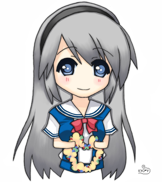 planet time, yumoto, yumoto (planet), sakagami tomoyo, clannad, silver hair, bad id, bad pixiv id, 00s, 1girl, blue eyes, female focus, long hair, school uniform, solo