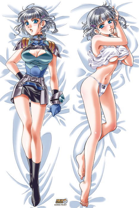 kouno sachiko, seolla schweizer, banpresto, super robot wars, black legwear, official art, 1girl, animal print, armor, armpits, barefoot, bear panties, bear print, bed, bed sheet, belt, blue eyes, blunt bangs, blush, body blush, boots, bracelet, braid, breasts, cleavage, cleavage cutout, clothes lift, clothing cutout, covering privates, dakimakura (medium), feet, finger to mouth, from above, gloves, hair ornament, hairclip, head tilt, jewelry, knee boots, large breasts, legs, lips, long legs, looking at viewer, lying, midriff, miniskirt, mouth hold, multiple views, navel, no bra, no pants, on back, on side, open clothes, open mouth, panties, pantyshot, print panties, sheet grab, shirt, shirt lift, short hair, side braid, single braid, skirt, socks, tank top, taut clothes, taut shirt, thigh gap, turtleneck, underboob, underwear, upskirt, white panties