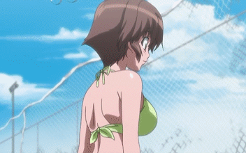 kobayashi sanpeita, makihara izumi, kemeko deluxe, nipple erection, animated, animated gif, anime screenshot, lowres, 00s, 1boy, 1girl, ass, backboob, bikini, blood, blue eyes, bouncing breasts, breasts, brown hair, chain-link fence, cloud, day, fence, glasses, large breasts, nosebleed, short hair, sky, swimsuit, topless female, wardrobe malfunction