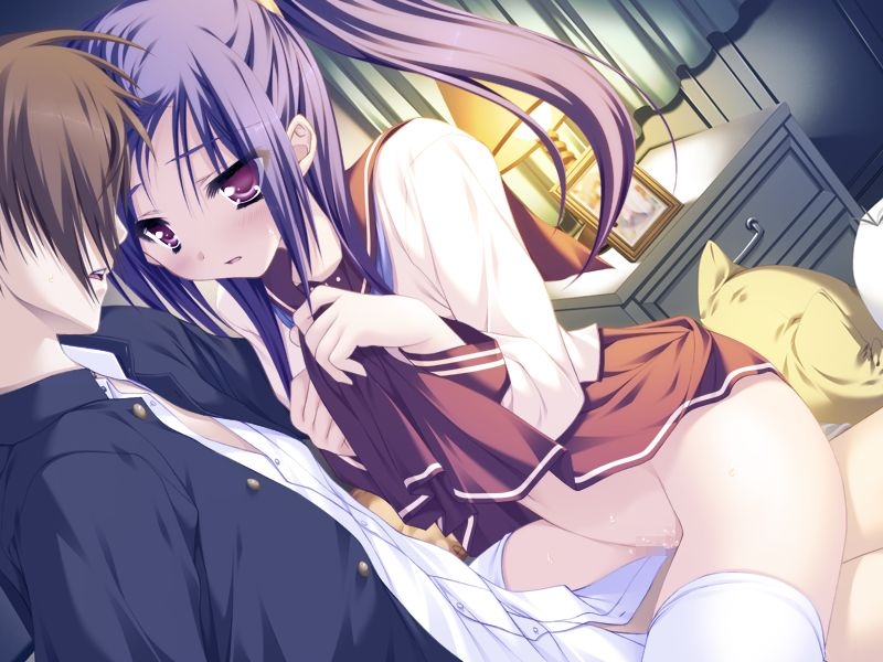 moekibara fumitake, kawai ameri, lump of sugar, tayutama, game cg, non-web source, 00s, 1boy, 1girl, ameri kawai, blue hair, blush, censored, clothes lift, hetero, long hair, mosaic censoring, no panties, ponytail, ribbon, school uniform, sex, skirt, skirt lift, thighhighs