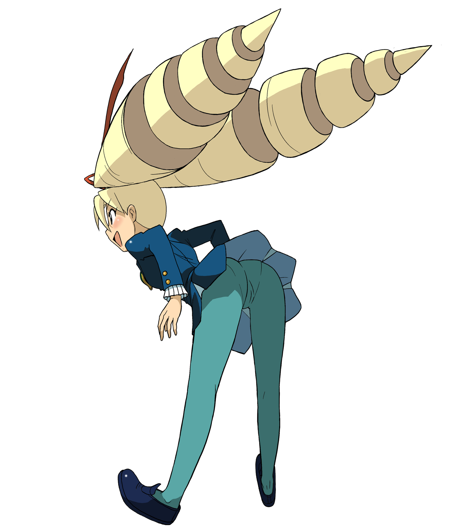 takaya n, luna platz (mega man), capcom, mega man (series), mega man star force (series), highres, 00s, 1girl, ass, bent over, big hair, blonde hair, blue pantyhose, cameltoe, drill hair, female focus, pantyhose, pantylines, solo, upskirt