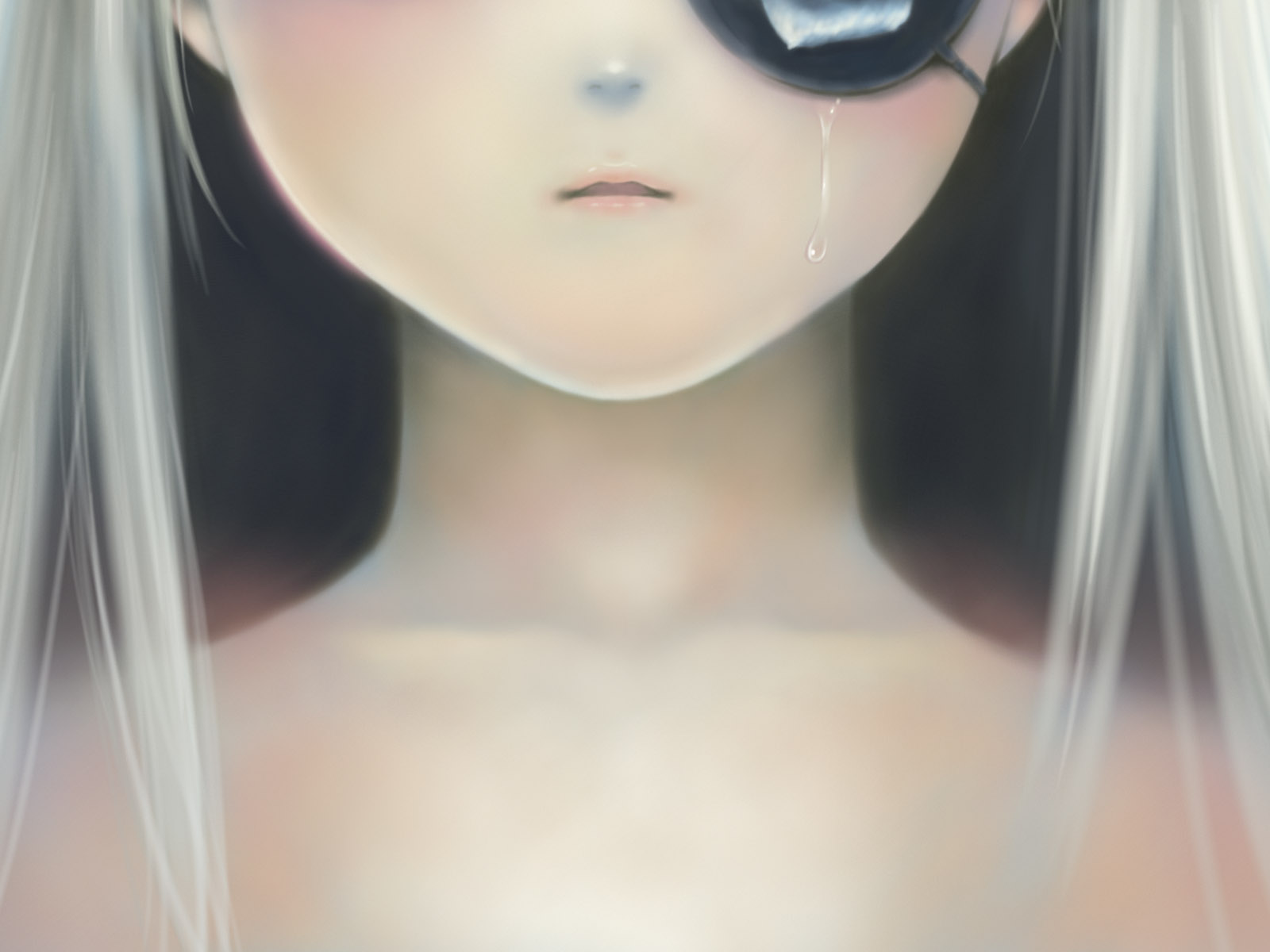toshi hiroshi, barasuishou, rozen maiden, silver hair, highres, 00s, eyepatch, long hair, solo, tears