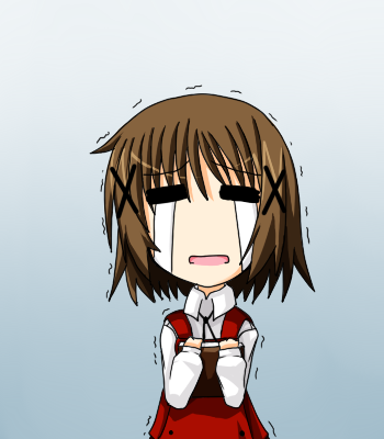yuno (hidamari sketch), hidamari sketch, lowres, 00s, 1girl, brown hair, female focus, gradient background, school uniform, short hair, solo, tears, trembling, yamabuki high school uniform
