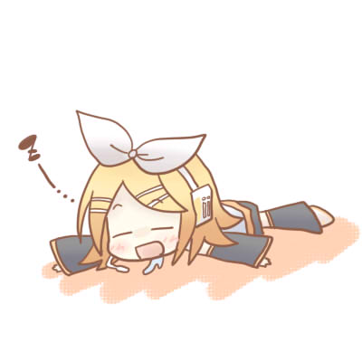 sakuramori sumomo, kagamine rin, vocaloid, lowres, blonde hair, hair ribbon, ribbon, short hair, sleeping, solo