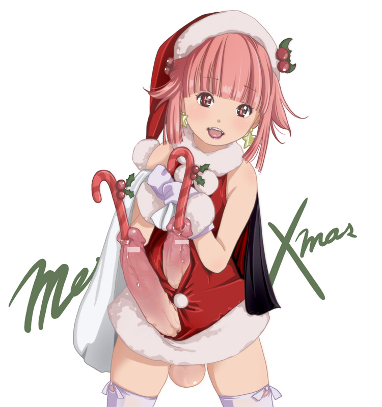 yozora, 1futa, bar censor, candy, candy cane, cape, censored, christmas, erection, extra penises, food, futanari, gloves, loli, object insertion, penis, pointless censoring, red hair, santa costume, solo, sounding, testicles, thighhighs, transparent censoring, urethral insertion, vampire