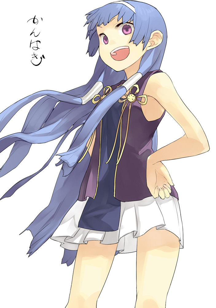 hama (22ji kara 24ji), nagi, kannagi, 00s, blue hair, blunt bangs, flat chest, long hair, purple eyes, solo