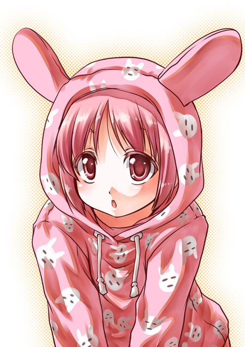 kouji (campus life), tsukuyomi komoe, toaru majutsu no index, 00s, 1girl, animal costume, animal ears, child, female focus, pajamas, pink eyes, pink hair, rabbit ears, short hair, solo