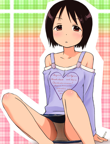 haruyama kazunori, itou nobue, ichigo mashimaro, 1girl, bare shoulders, cigarette, female focus, panties, pantyshot, sitting, smoking, solo, underwear, upskirt, white panties