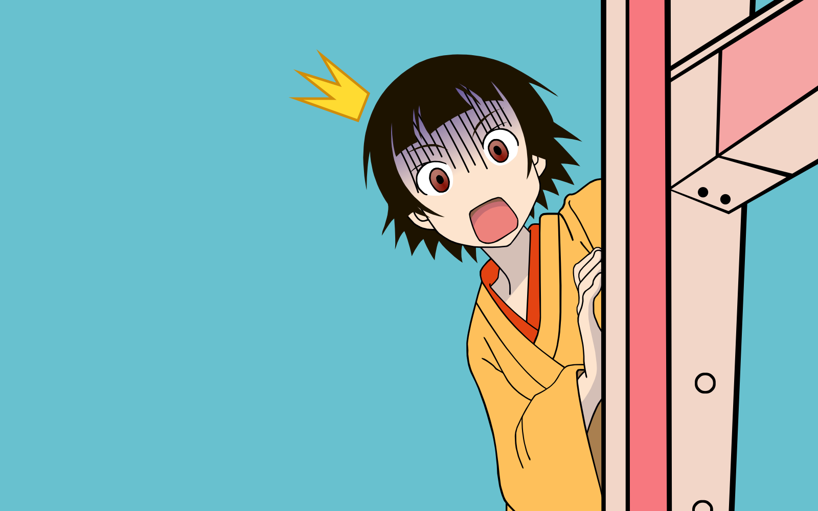 tsunetsuki matoi, 4chan, sayonara zetsubou sensei, derivative work, highres, vector trace, 00s, 1girl, ^^^, black hair, brown eyes, female focus, meme, open mouth, peeking out, solo, that goddamn cat (meme)
