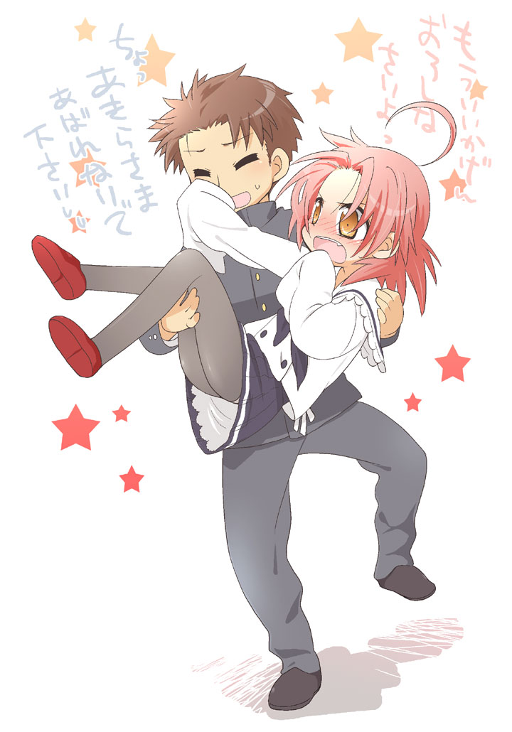 hirokawa, kogami akira, shiraishi minoru, lucky star, bad id, bad pixiv id, 00s, 1boy, 1girl, ahoge, blush, panties, panties under pantyhose, pantyhose, pink hair, underwear
