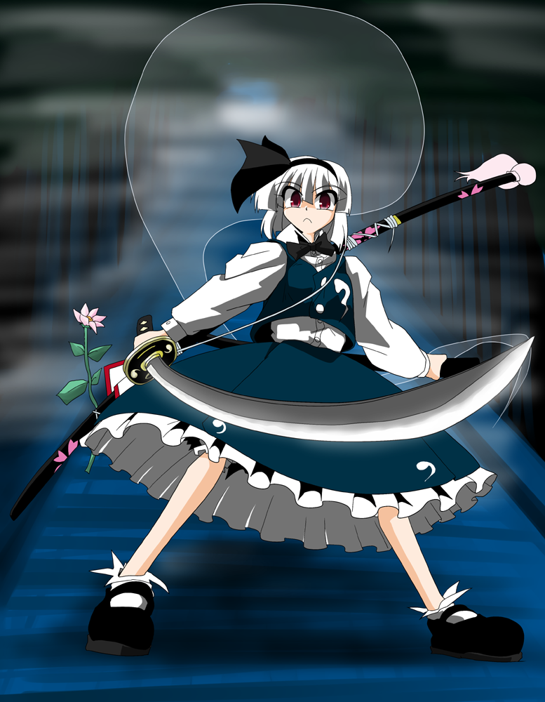 kieyza, kiezya, konpaku youmu, konpaku youmu (ghost), touhou, 1girl, female focus, hitodama, katana, solo, sword, weapon