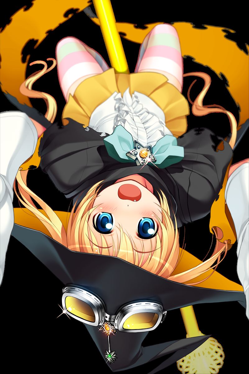 mira (sumaga), nitroplus, sumaga, game cg, highres, 1girl, blonde hair, blue eyes, female focus, from above, solo, thighhighs