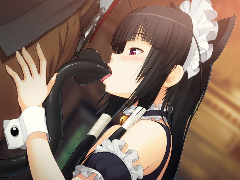 nitroplus, sumaga, game cg, tagme, 1boy, 1girl, animal ears, cat ears, cat tail, demon tail, maid, tail