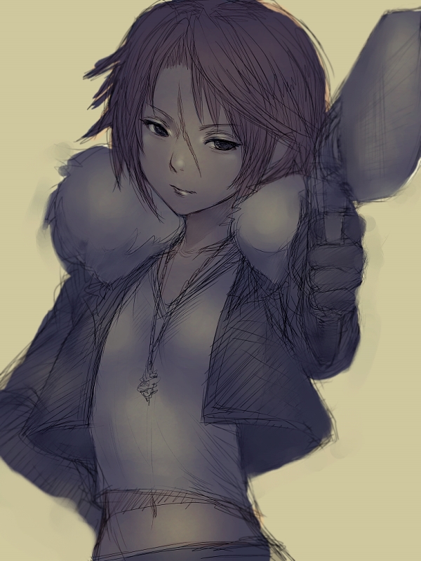 fumio (rsqkr), squall leonhart, final fantasy, final fantasy viii, square enix, 1990s (style), 1girl, brown hair, charm (object), female focus, flat chest, genderswap, genderswap (mtf), gunblade, jacket, retro artstyle, scar, scar on face, scar on nose, solo, weapon