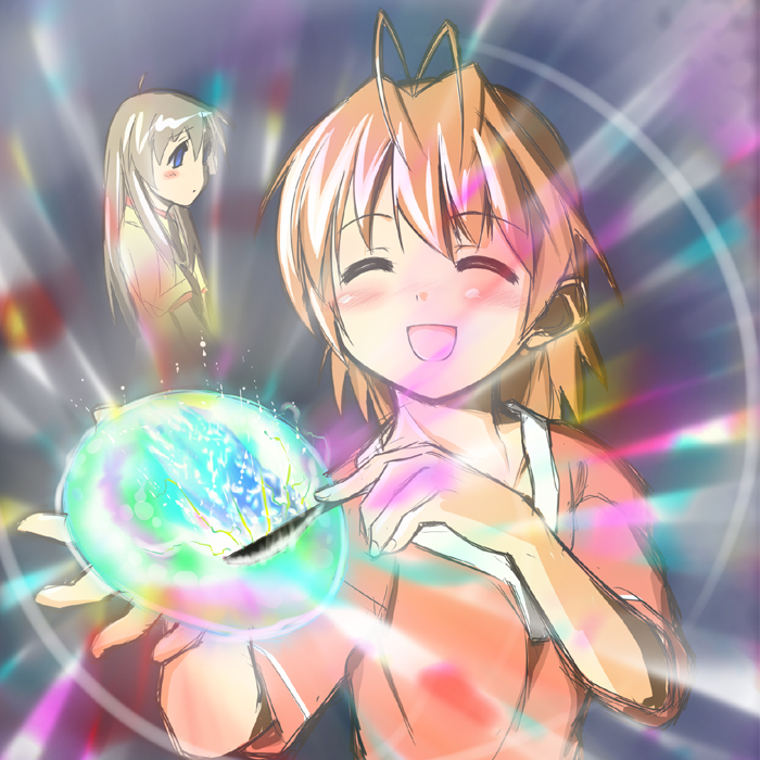slugrag, furukawa nagisa, miyazawa yukine, clannad, 00s, bread, butter knife, food, glowing, knife