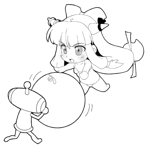 itacha (artist), ibuki suika, the prince, katamari damacy, touhou, lowres, chibi, crossover, greyscale, monochrome, parody, solo
