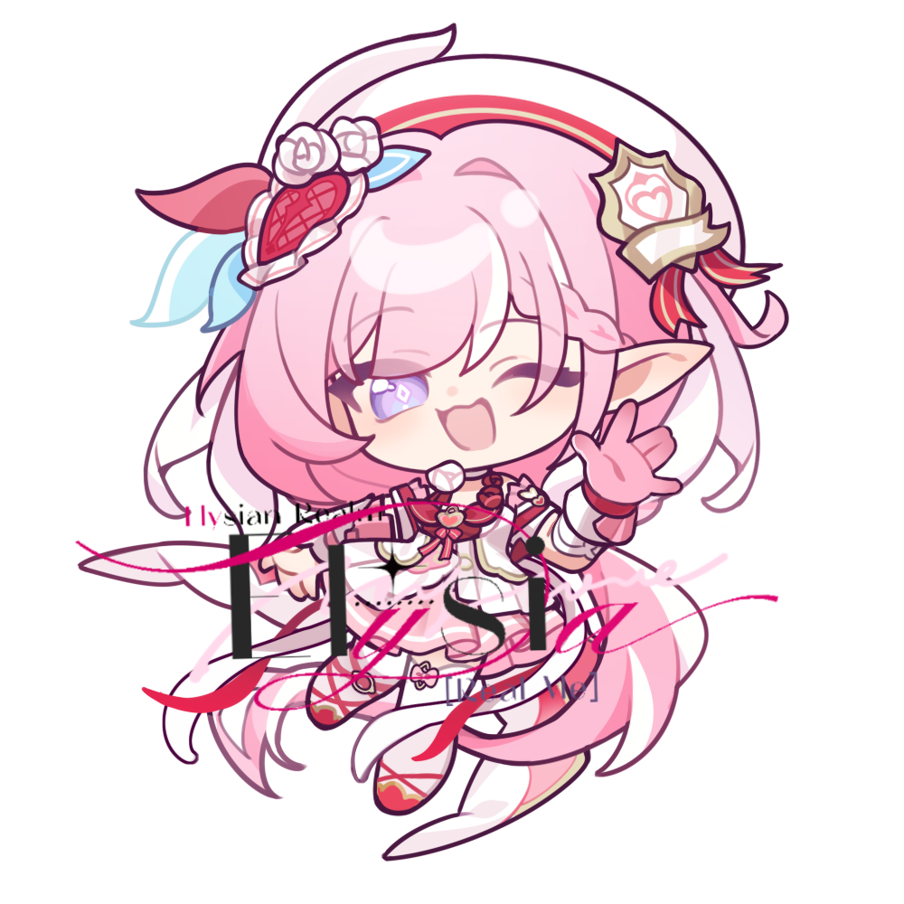 elysia (hi love elf) (honkai impact), elysia (honkai impact), honkai (series), honkai impact 3rd, chinese commentary, commentary request, 1girl, 9953613546, ;o, beret, chibi, chibi only, diamond-shaped pupils, diamond (shape), dress, gloves, hat, long hair, looking at viewer, multicolored dress, multicolored hair, one eye closed, pink dress, pink gloves, pink hair, purple eyes, red dress, simple background, solo, symbol-shaped pupils, two-tone hair, very long hair, white background, white dress, white hair