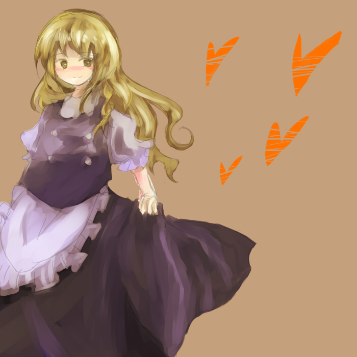 kasane (artist), wq (kasane), kirisame marisa, touhou, bad id, bad pixiv id, 1girl, blonde hair, female focus, heart, smile, solo, yellow eyes