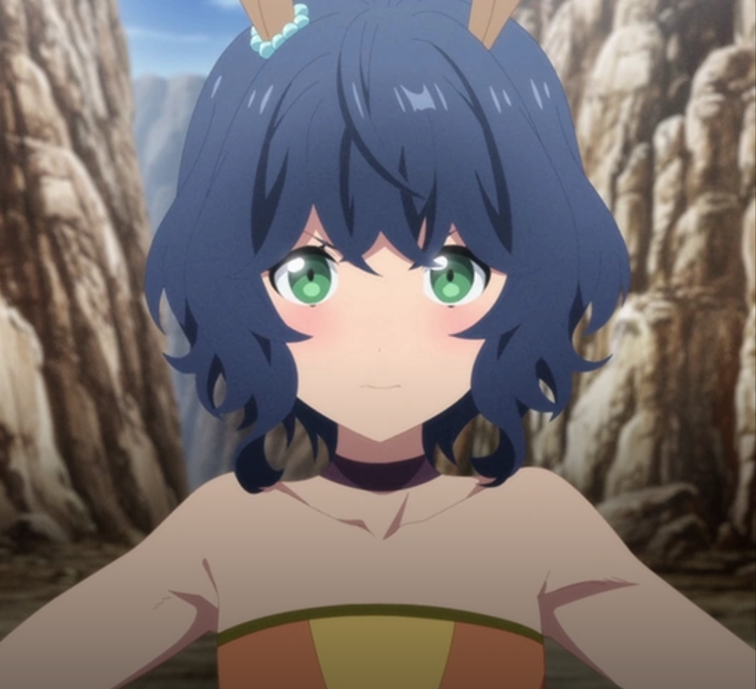 arifureta shokugyou de sekai saikyou, animal ears, blue hair, green eyes, nea haulia, shy, smile