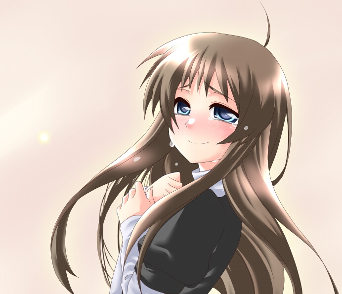komo da, miyazawa yukine, clannad, bad id, bad pixiv id, 00s, antenna hair, blue eyes, brown hair, long hair, solo, tears
